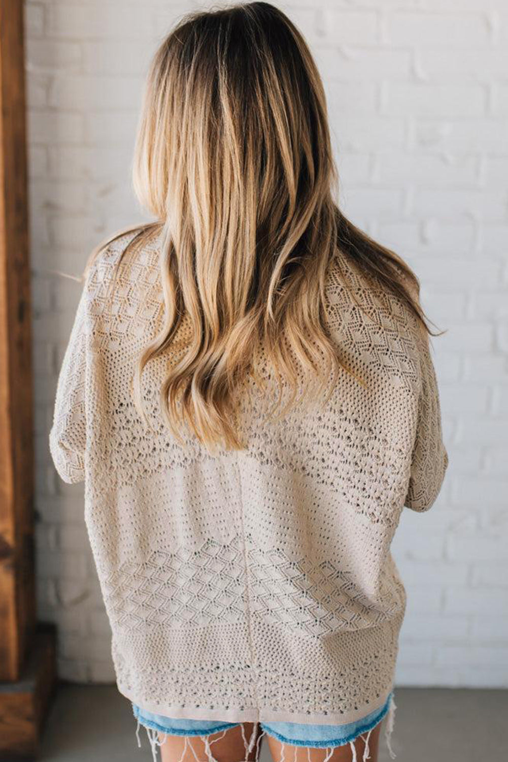 Lapis Mix Pattern Hollow Knit Open Front Cardigan