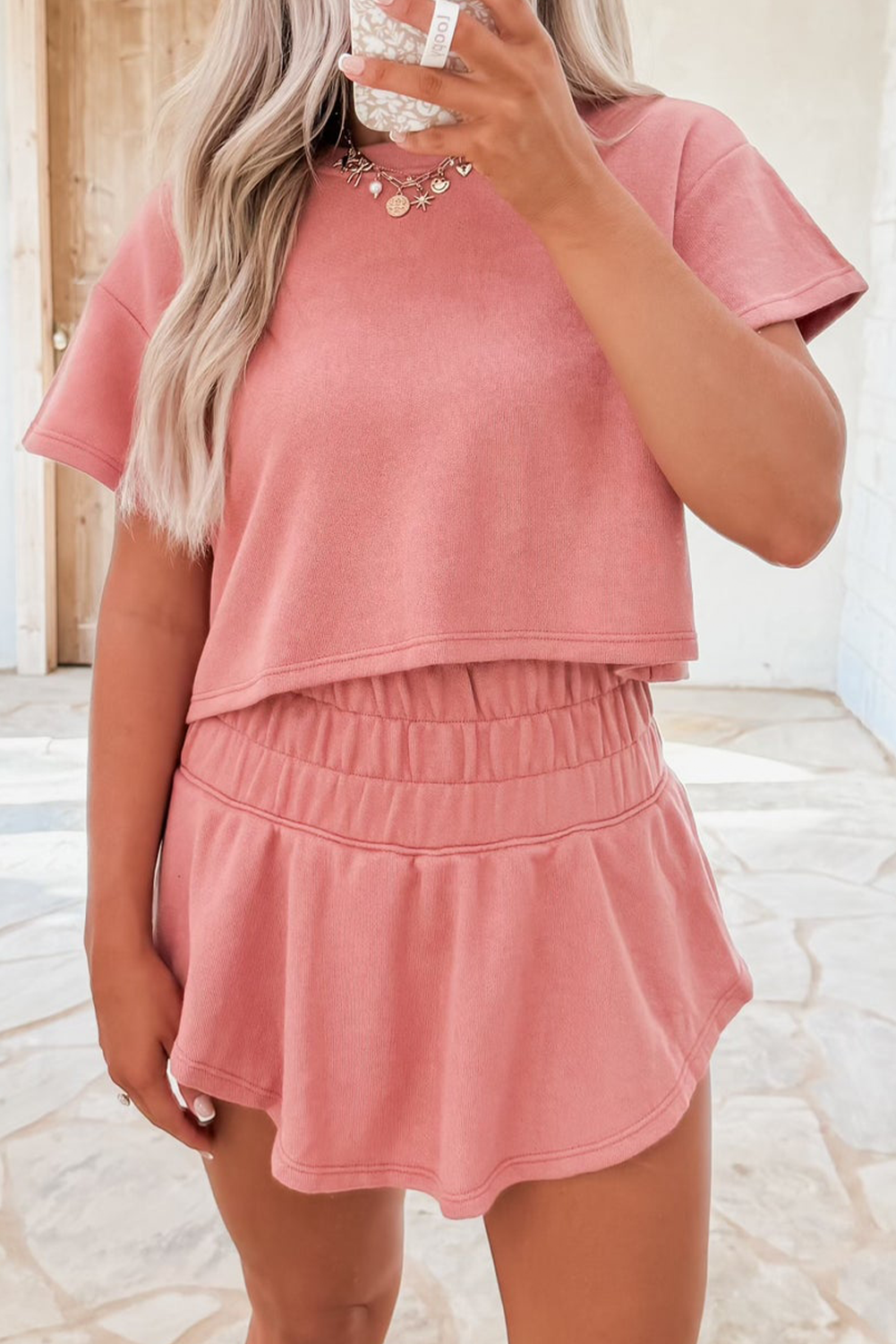 Black Cropped Tee and Ruffle High Waist Skort Set