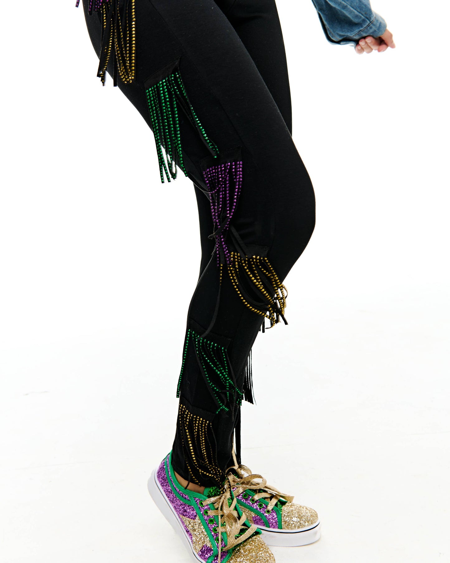 Mardi Gras rhinestone tassel leggings ADULT