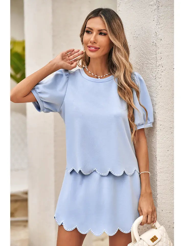 Chic Skort Set with Pearl Trim