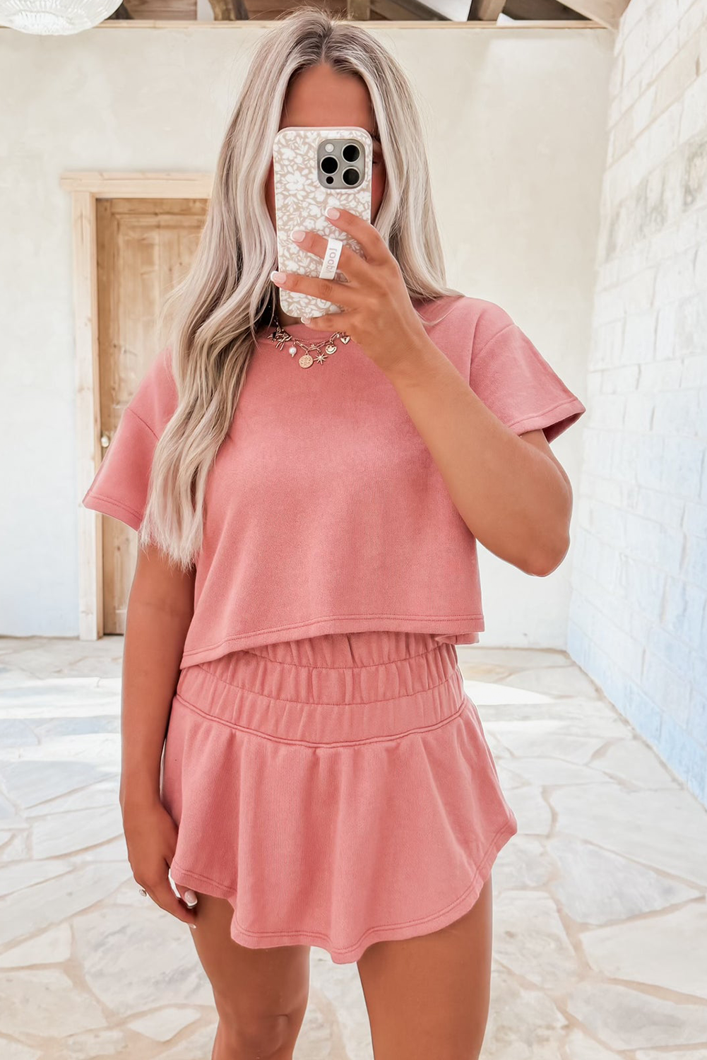 Black Cropped Tee and Ruffle High Waist Skort Set