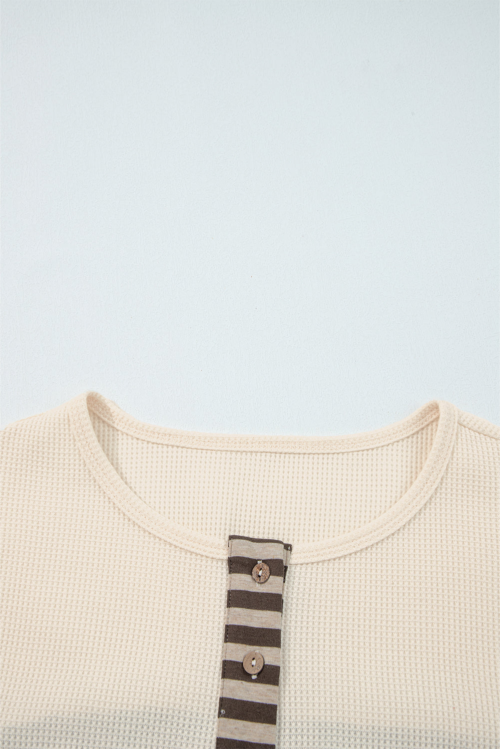 Straw Yellow Waffle Stripe Plaid Patchwork Henley Top