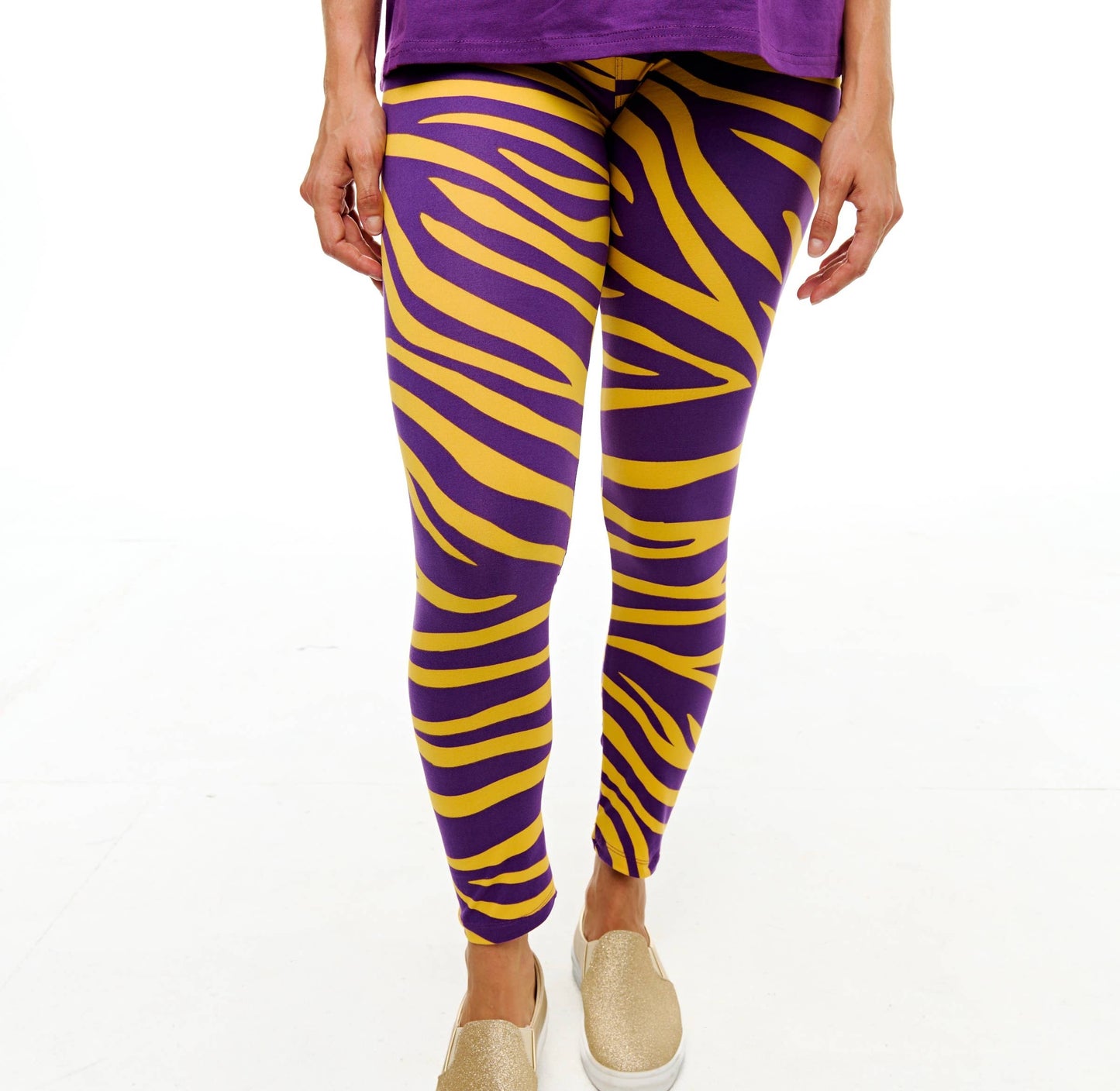 Purple and gold Tiger stripe leggings 