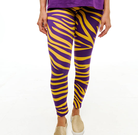 Purple and gold Tiger stripe leggings 