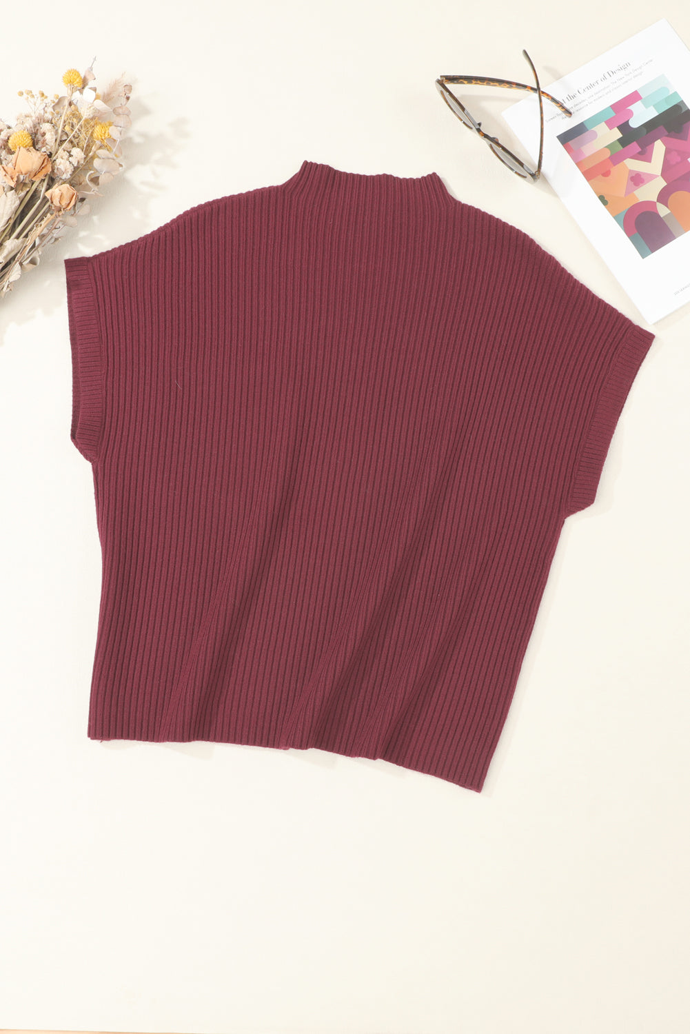 Mineral Red Patch Pocket Ribbed Knit Short Sleeve Sweater