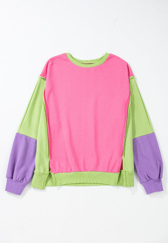 Exposed Seam Color Block Long Sleeve Sweatshirt