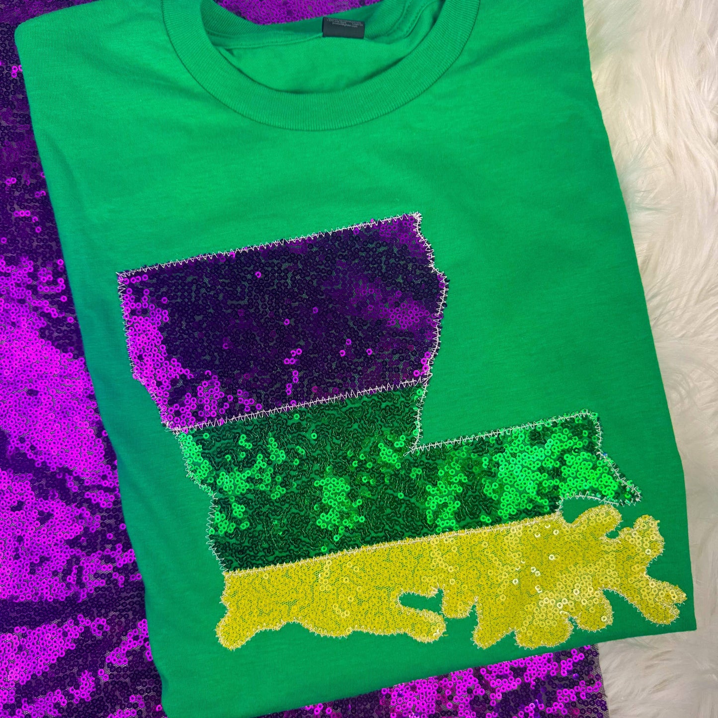 Mardi Gras Louisiana Real Sequins Short Sleeve