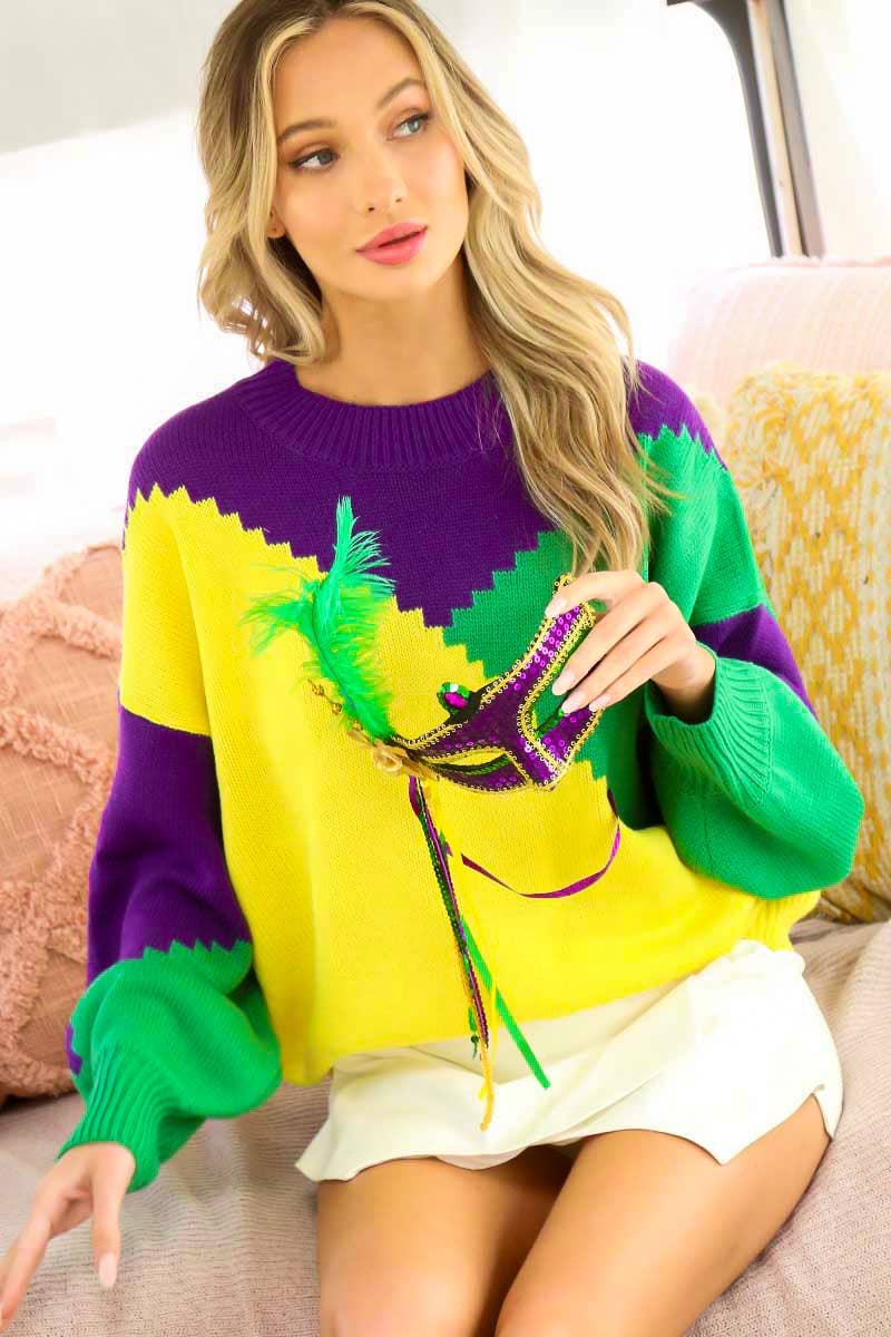 Mardigras. Color block sweater top VT81096