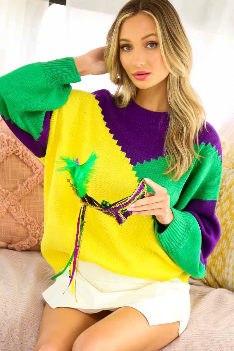 Mardigras. Color block sweater top VT81096