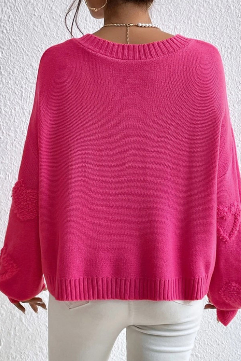 Pearl Trim Heart V-Neck Sweater