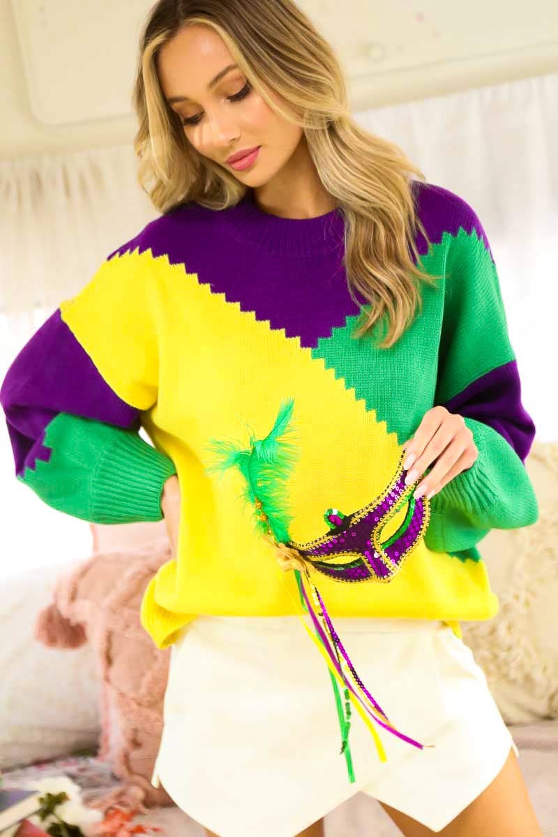 Mardigras. Color block sweater top VT81096