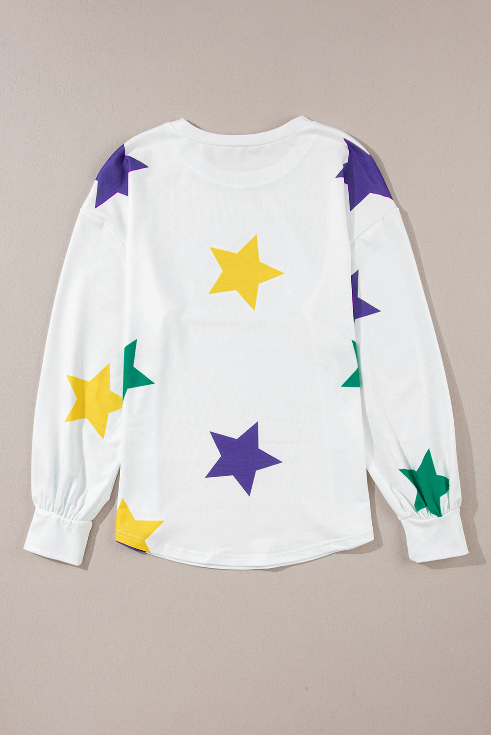 White Mardi Gras Star Printed Long Sleeve Top