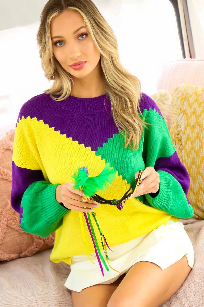 Mardigras. Color block sweater top VT81096