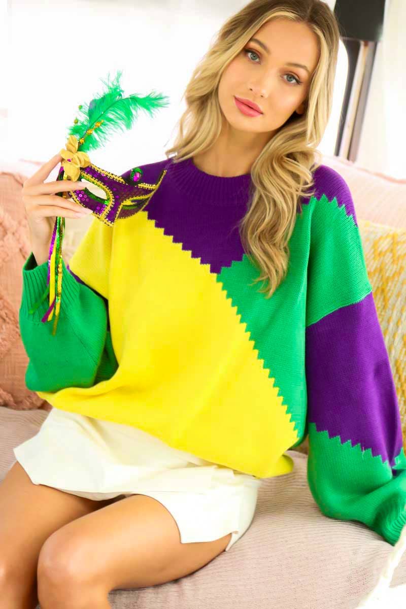 Mardigras. Color block sweater top VT81096