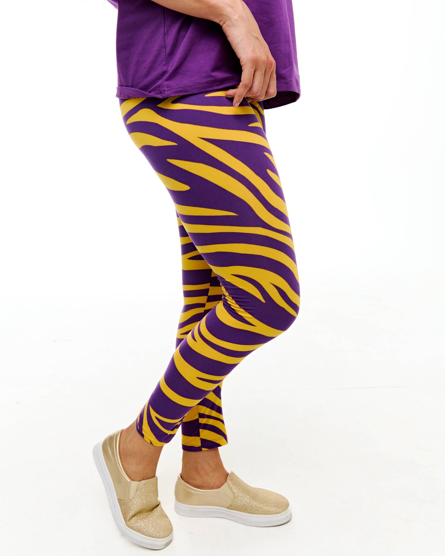 Purple and gold Tiger stripe leggings 