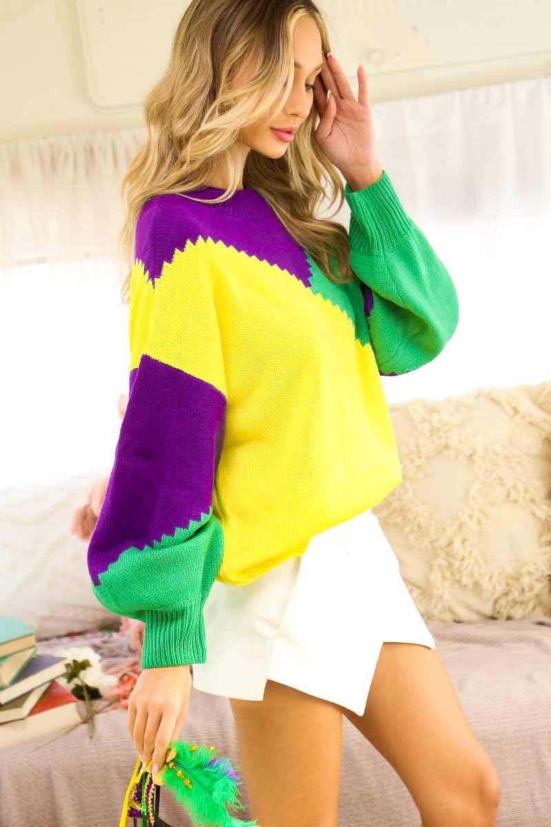 Mardigras. Color block sweater top VT81096