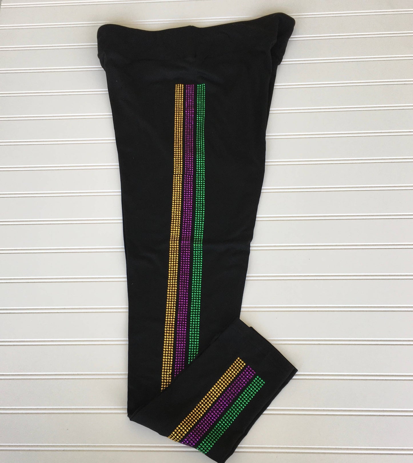 Mardi Gras rhinestone side stripe leggings