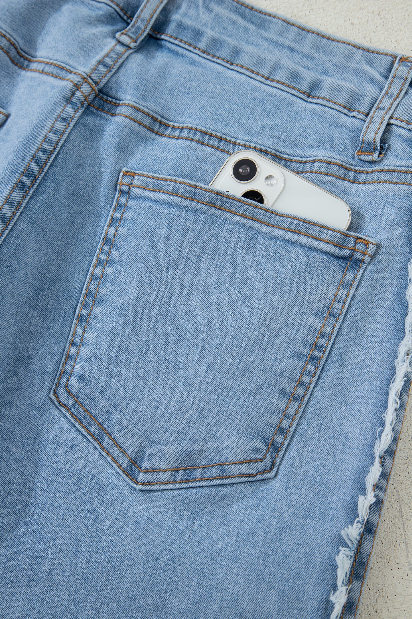 Beau Blue Contrast Stripe Frayed Side Panel Patchwork Shift Jeans