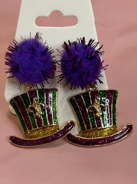 Mardi Gras Top Hat Earrings