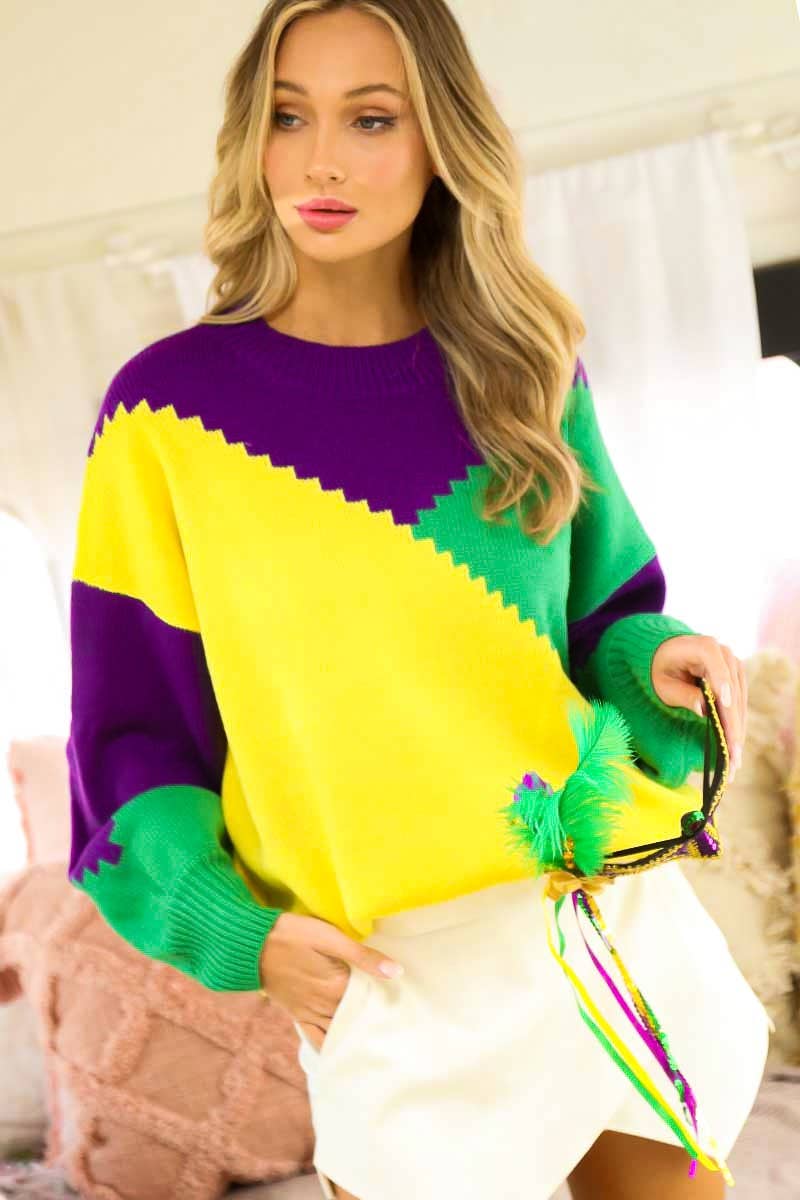 Mardigras. Color block sweater top VT81096