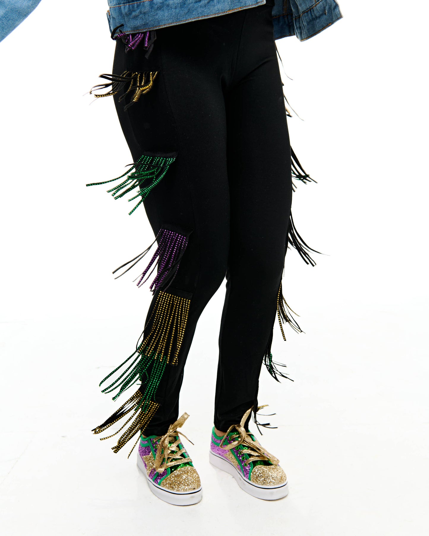 Mardi Gras rhinestone tassel leggings ADULT