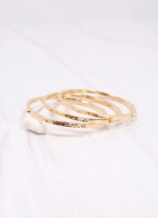 Hammered Gold Bracelet Set Shiny