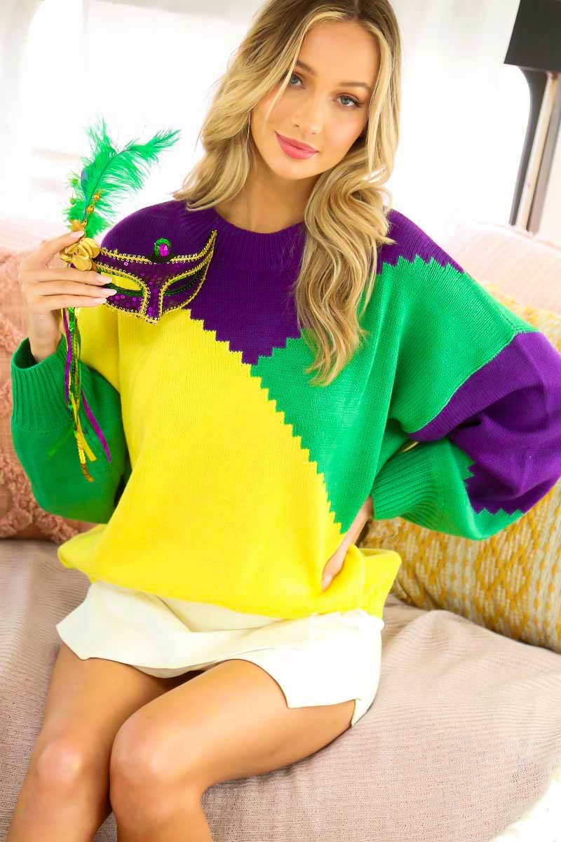 Mardigras. Color block sweater top VT81096