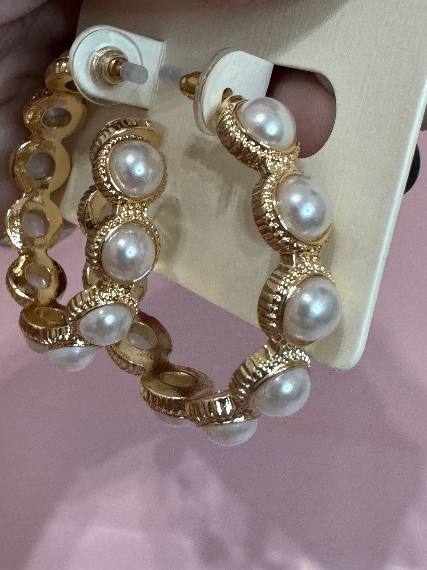 Gold Pearl Hoop Earrings