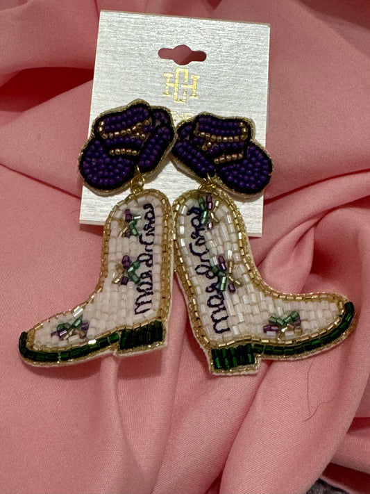 Mardi Gras Majorette Beaded Boot Earrings