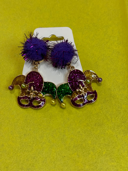 Mardi Gras Jester Mask Earrings