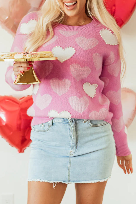 Pink Pearl Heart Sweater