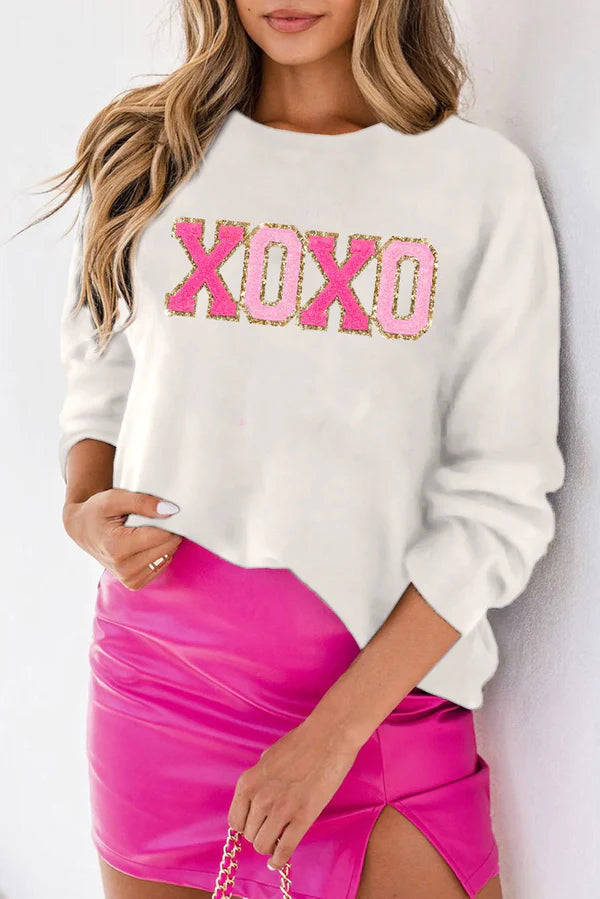 White XOXO Chenille Sweater